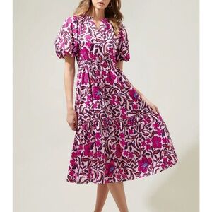 Aubrey Floral Ginny Bubble Sleeve Midi Dress Sugarlips